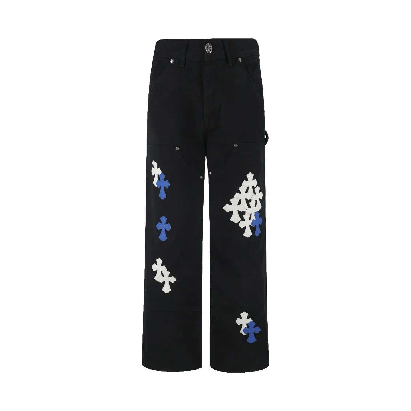 🅿️760 [Exclusive supply] CH Crow Heart Work Jeans are made of twill high-ounce washed denim fabric, exclusive CH-specific logging overalls style (non-Levis Vintage) custom-woven and dyed fabric, and the two-color cross is cowhide + sheepskin (all leather imported from Italy is custom-dyed separately, with consistent texture and no color difference). The stitch length, thread color, and wiring of the car are exactly the same. The inner lining is jacquard, with embroidery on the waist, 925 silver hardware, and heavy-duty washing and manual polishing. Size:32-34-36-38